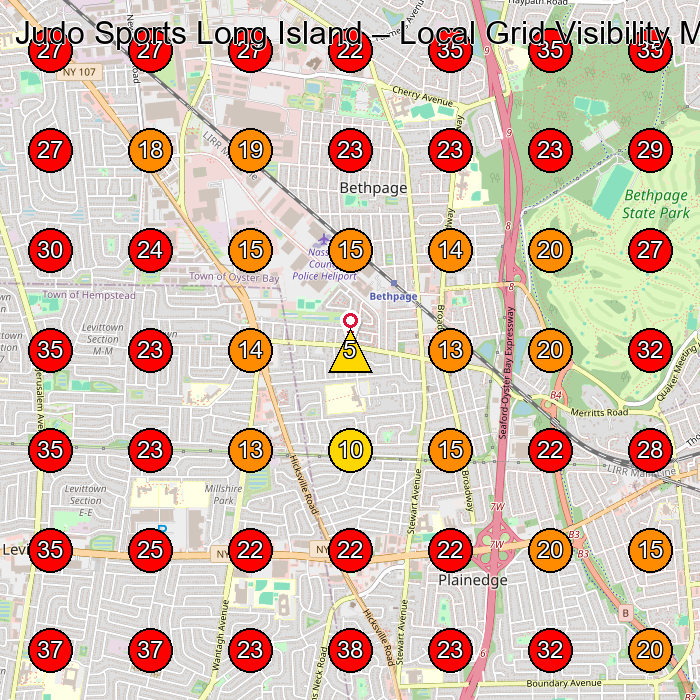 Judo Sports Long Island GeoGrid visibility map for Martial Arts School in Plainview